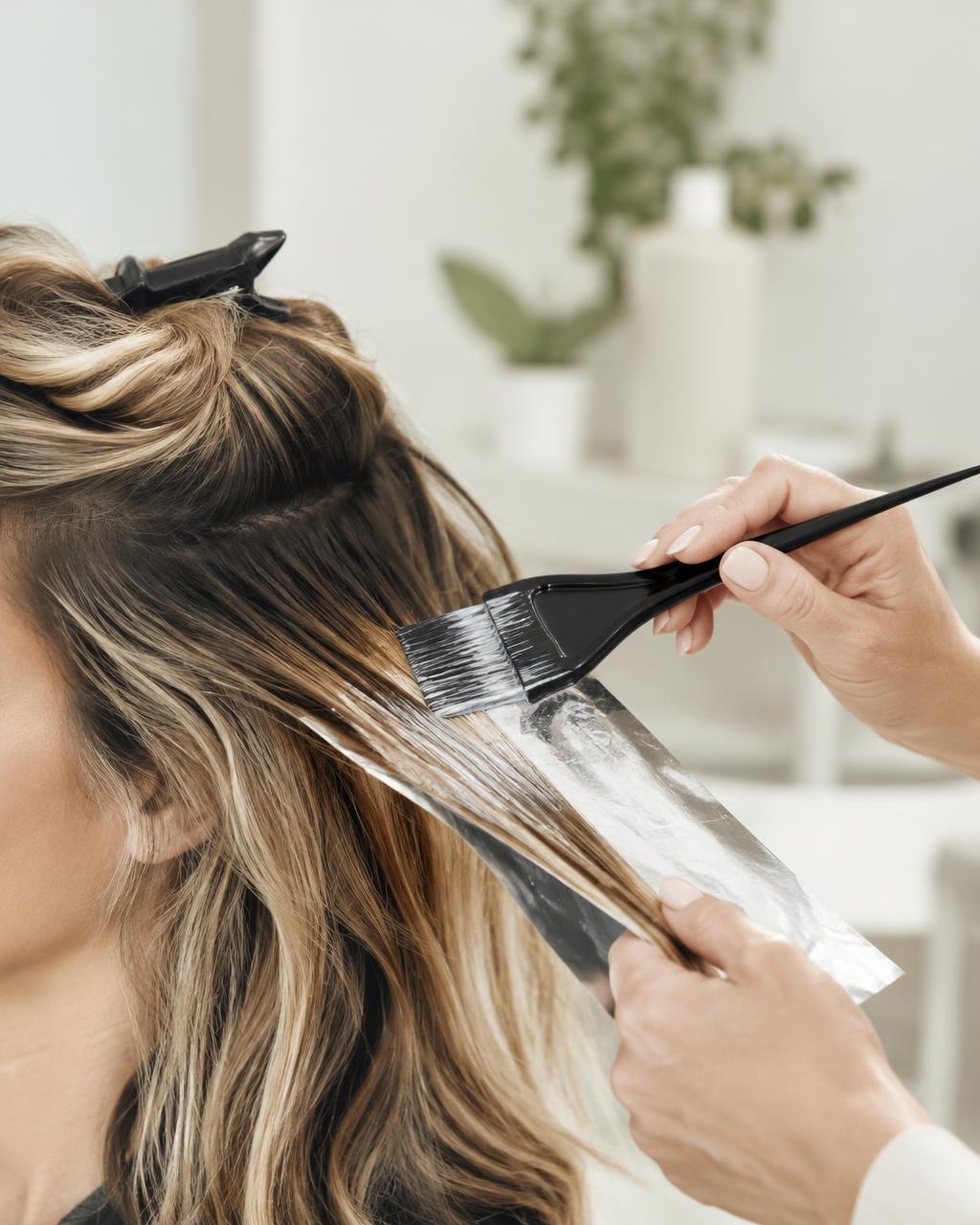 Hand-painted balayage highlights being applied